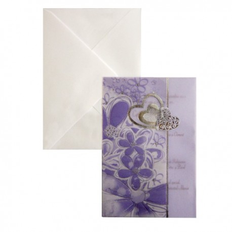 Invitatie cu floricele si inimioare, mov 01.60.009