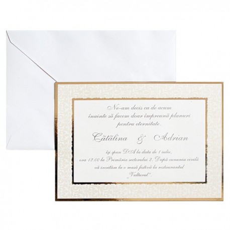 Invitatie alba cu chenar argintiu 01.50.036