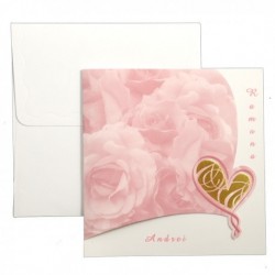 Invitatie alba cu trandafiri roz 01.50.042