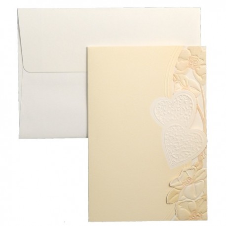 Invitatie crem cu inimioare si floricele crem-maro 01.12.002